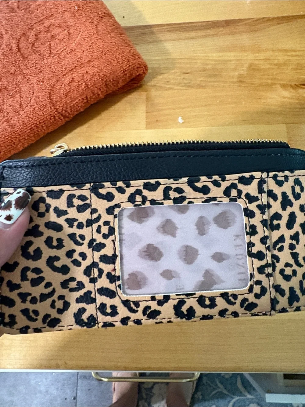 Leopard Print Card Wallet Phone Case with ID Window - Black & Beige